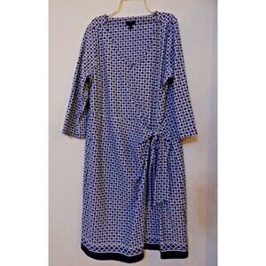 Talbots Jersey Side-tie shift dress Size 1X Blue White Wrap-look Stretch Career